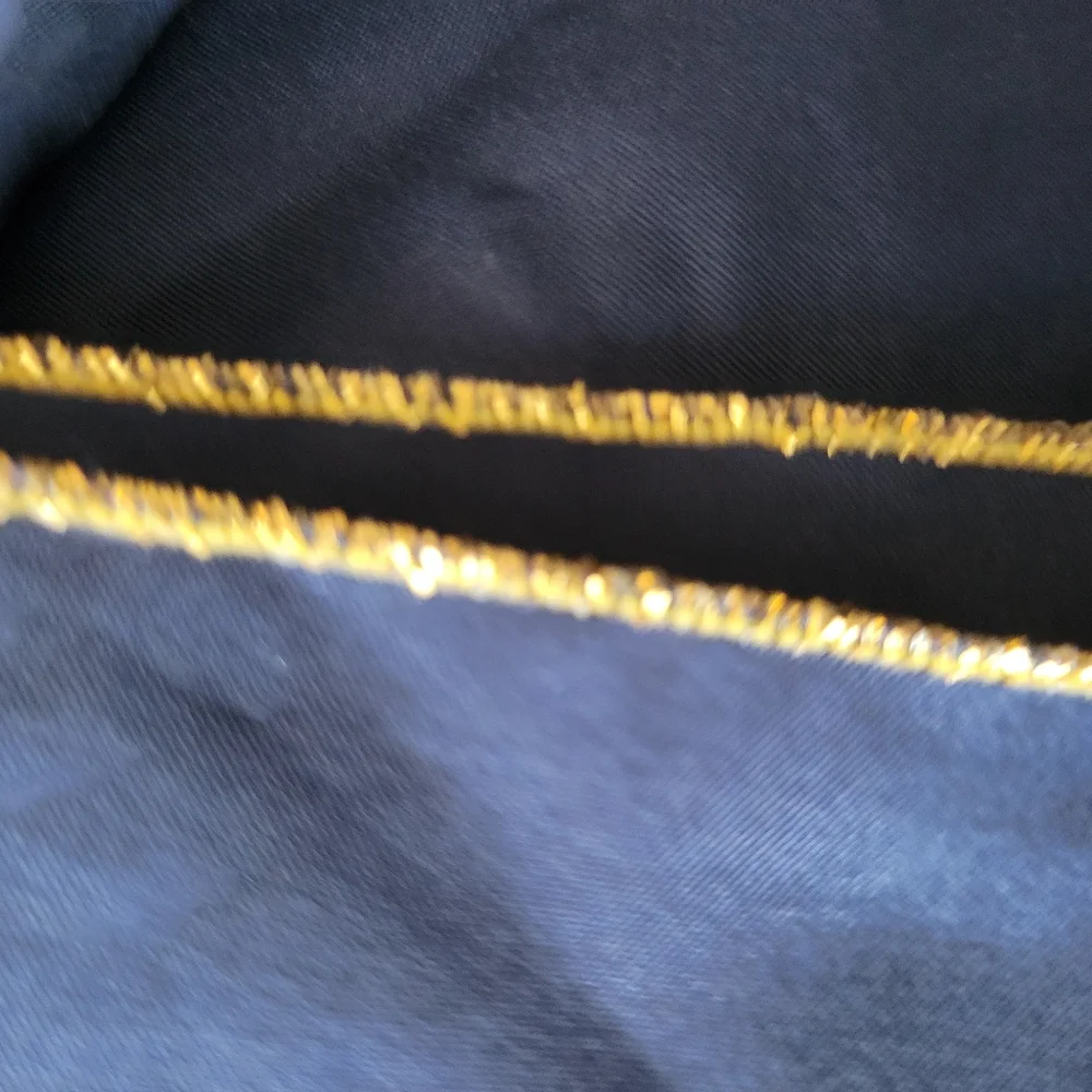 St. Hilaire Paris Blue Scarf Gold Metallic Trim ~ Rectangular ~ Vintage? ~ GUC